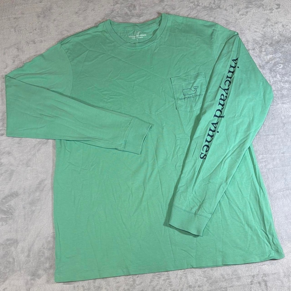 Y2K Vintage Vineyard Vines Long Sleeve Pocket T-Shirt | Green | Large